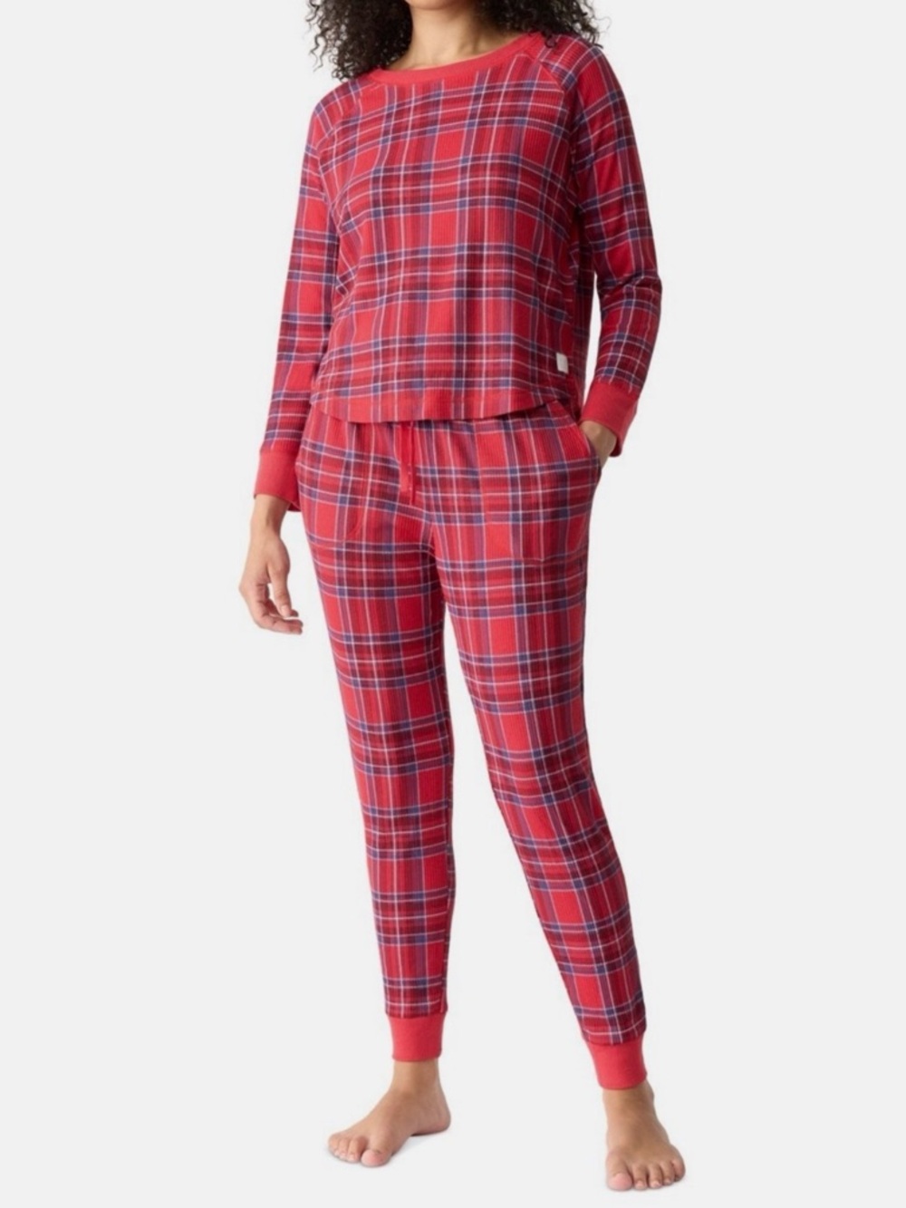 State of Day Cozy Red Two-piece Set Plaid Women's Pajama  - L
